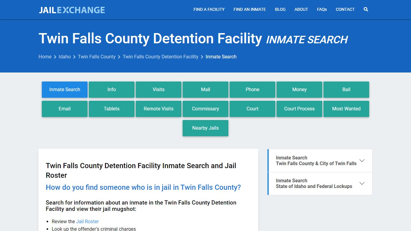 Twin Falls County Detention Facility Inmate Search - Jail Exchange